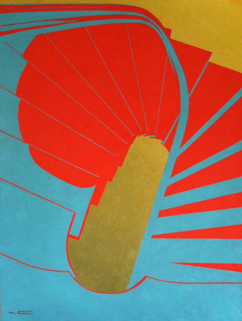 Escalier rouge-bleu - William Mathieu - Huile sur toile - 2012 - 25P