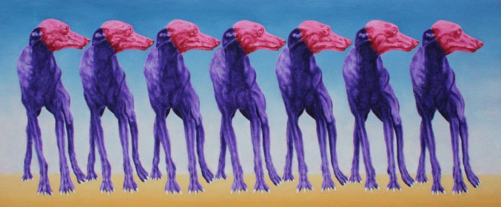 Les sept masques rouges - William Mathieu - Huile sur toile - 2017 - 80 x 190 cm